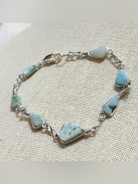 Larimar Link Bracelet - Light Blue Stones Size 6.5